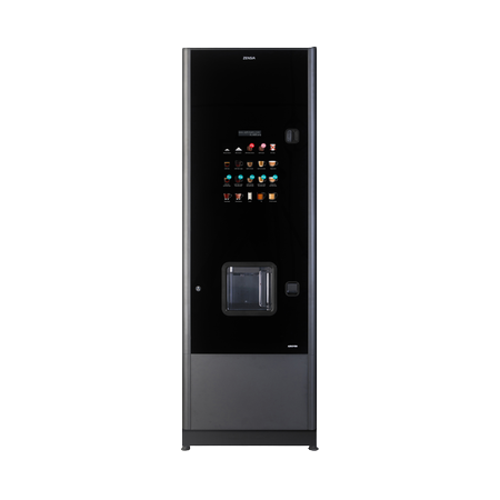 Front view of the black Coffetek Zensia floor-standing coffee vending machine