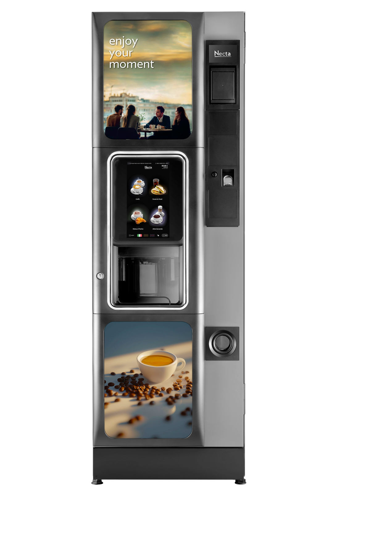 Necta Barista 600 Touch floor-standing coffee vending machine with illuminated screen